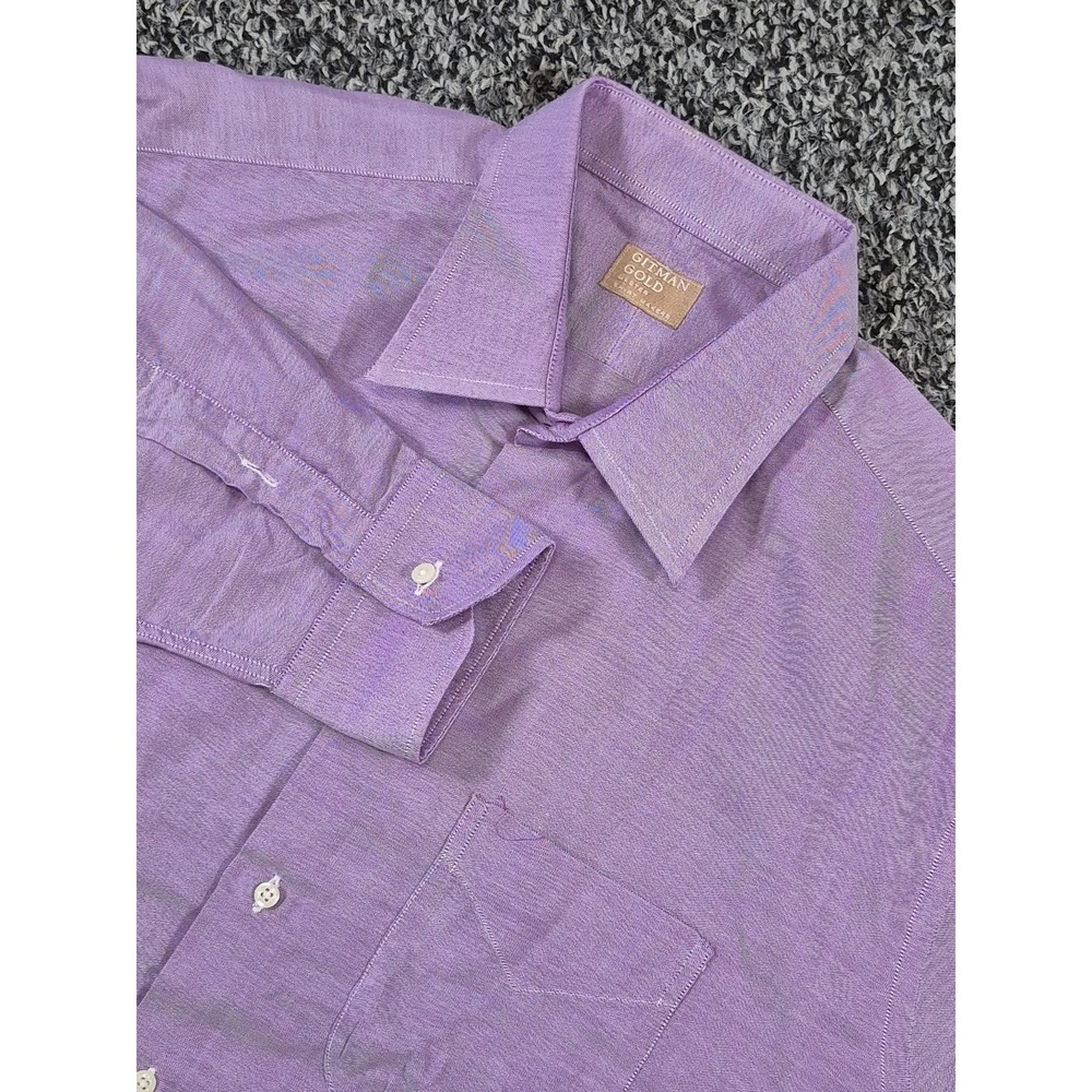 Vintage Gitman Gold Master Mens Long Sleeve Shirt Purple Size 17.5 35 Oxford USA
